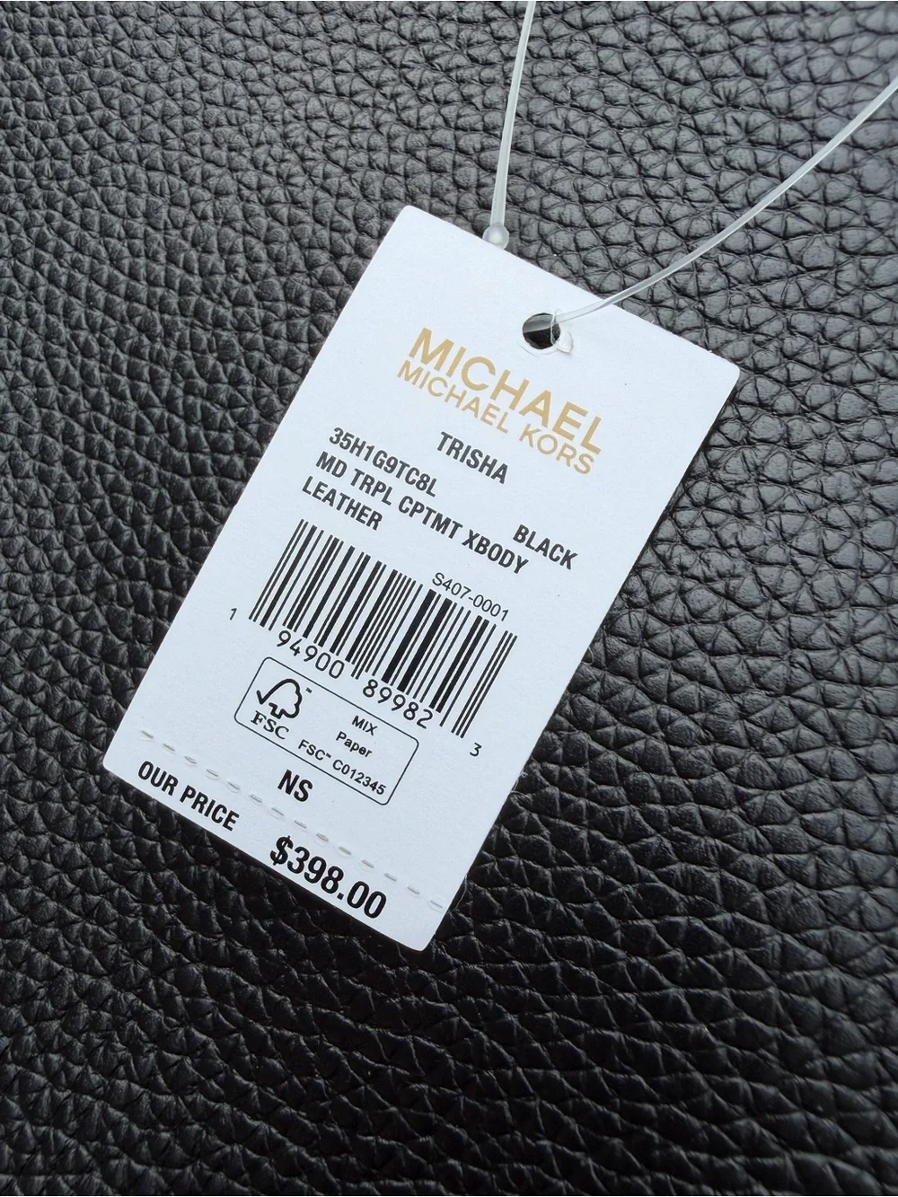 Michael Kors Trisha Medium Pebbled Leather Crossbody Bag Black NWT